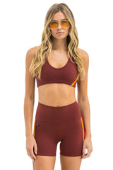 5 STRIPE RAINBOW 4 INCH HI-RISE BIKER SHORT - BRICK