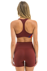 5 STRIPE RAINBOW 4 INCH HI-RISE BIKER SHORT - BRICK