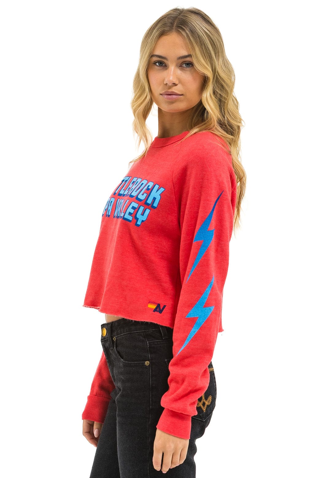BOTTLEROCK 2025 CROPPED CREW SWEATSHIRT - NEON RED