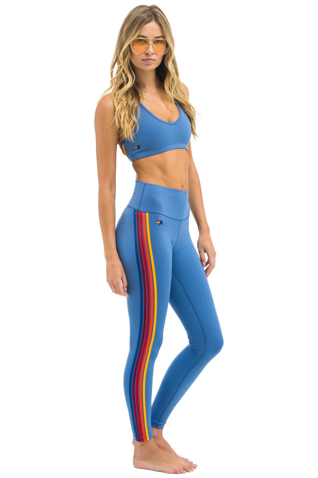 FULL LENGTH HI-RISE 5 STRIPE LEGGINGS - DUSTY BLUE