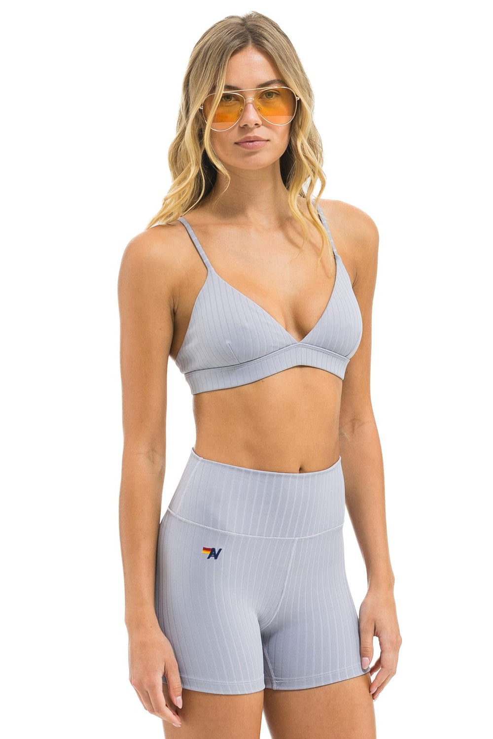 WIDE RIB 4IN HI-RISE BIKER SHORT - LIGHT GREY