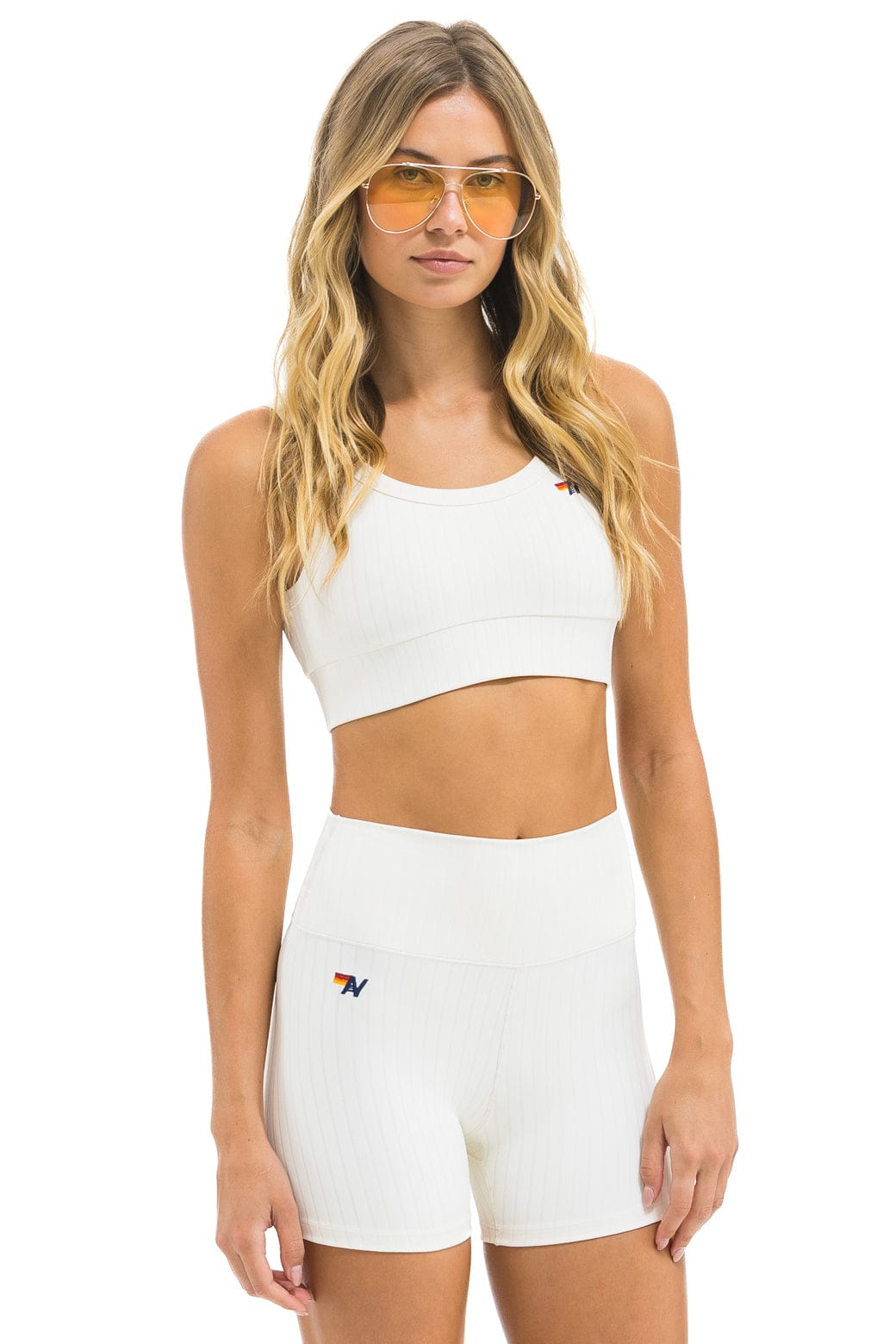 WIDE RIB WOMEN'S SCOOP BACK SPORTS BRA - VINTAGE WHITE