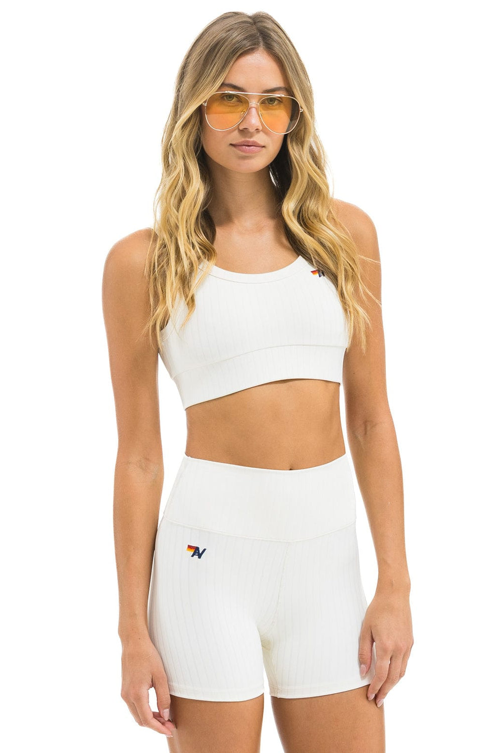 WIDE RIB WOMEN'S SCOOP BACK SPORTS BRA - VINTAGE WHITE