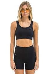 WIDE RIB WOMEN'S SCOOP BACK SPORTS BRA - BLACK