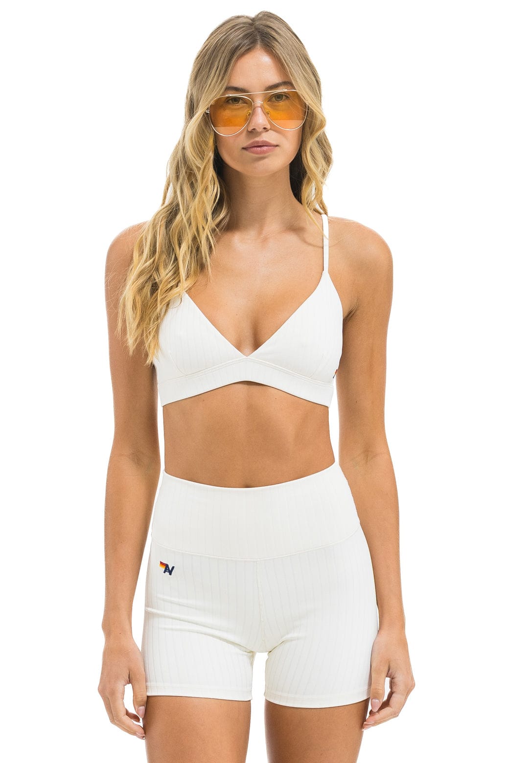 WIDE RIB TRIANGLE ADJUSTABLE SPORTS BRA - VINTAGE WHITE