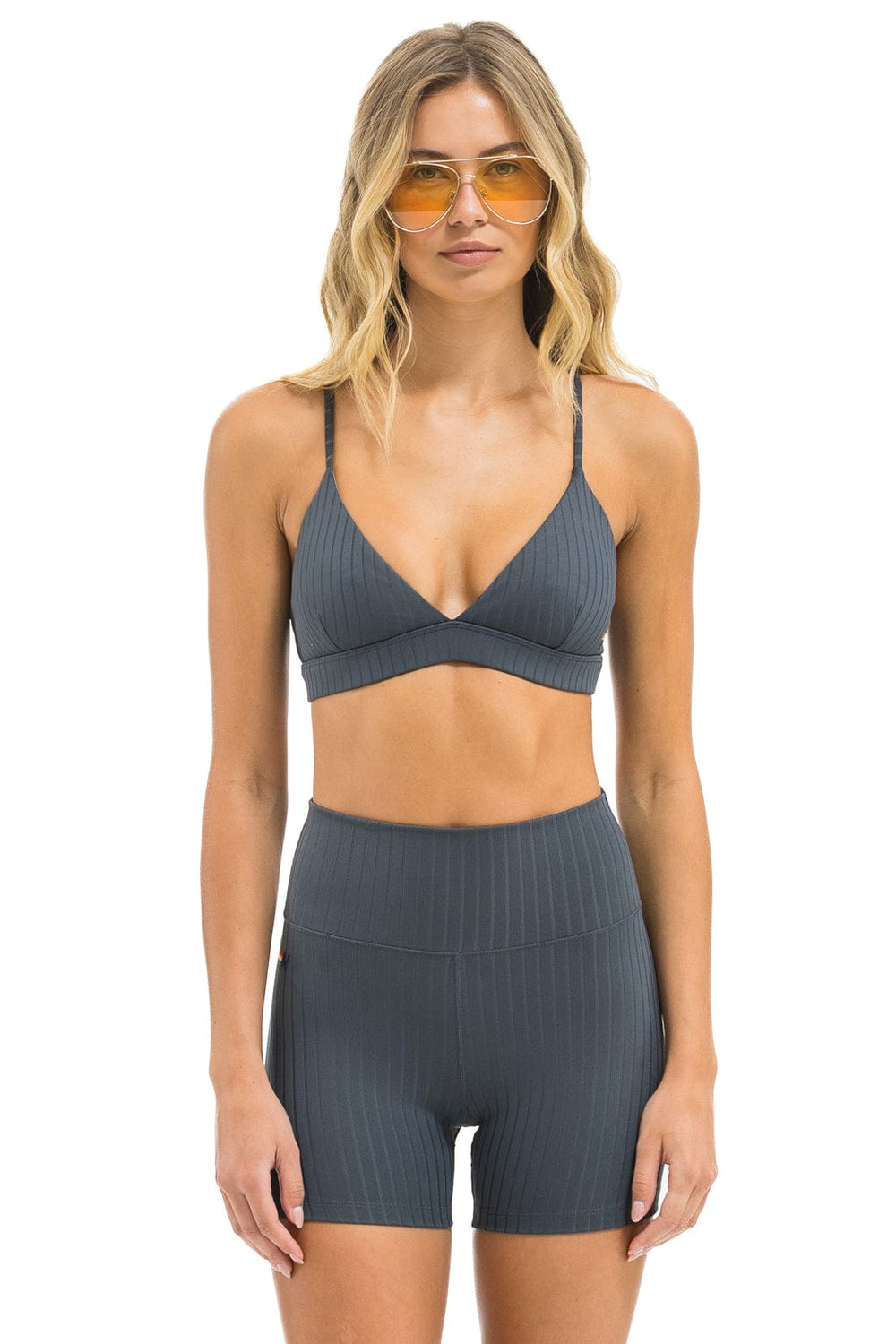 WIDE RIB TRIANGLE ADJUSTABLE SPORTS BRA - TITANIUM