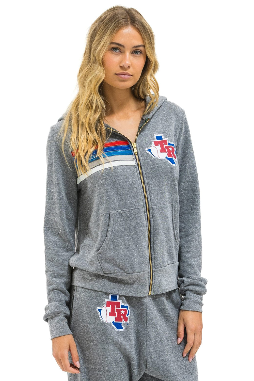 TEXAS RANGERS 5 STRIPE ZIP HOODIE - HEATHER GREY // USA
