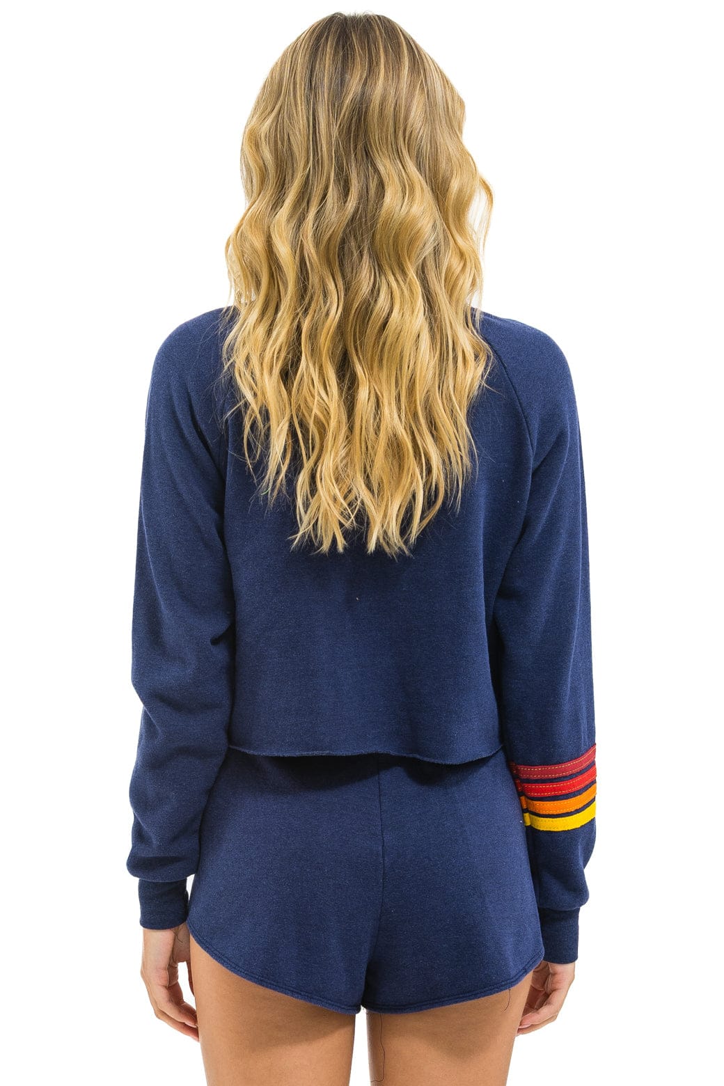 TEXAS RANGERS RUGBY STITCH CROPPED CREW SWEATSHIRT - NAVY