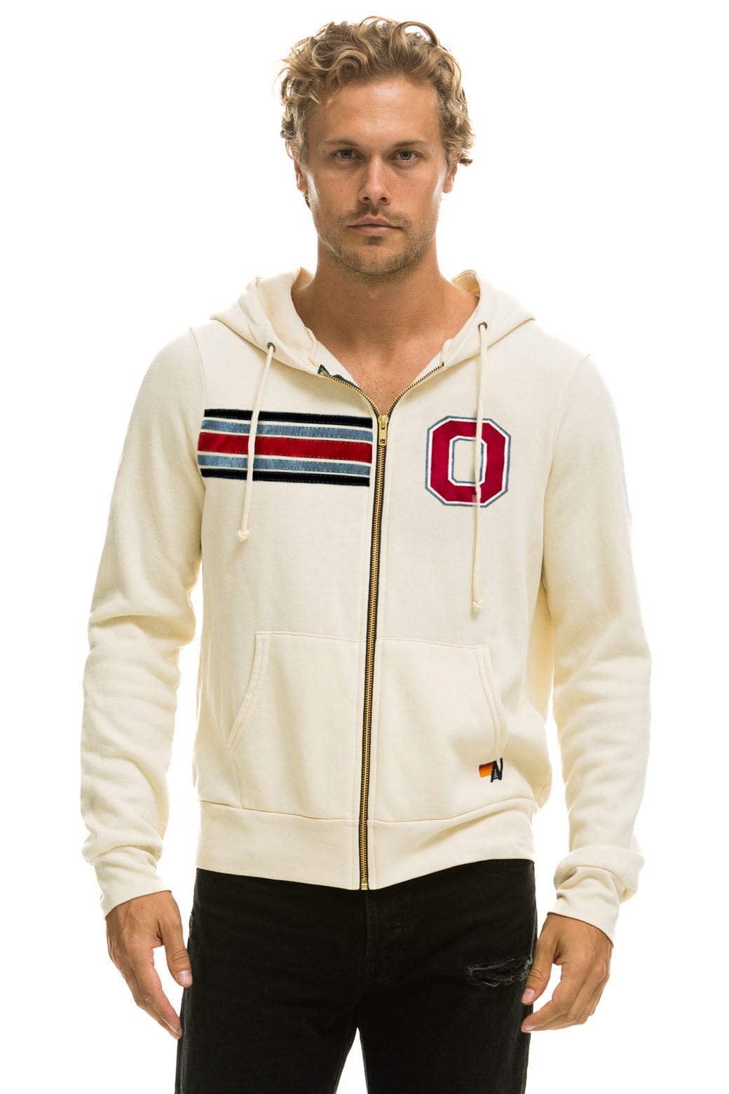 OHIO STATE 5 STRIPE ZIP HOODIE - VINTAGE WHITE