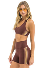 5 STRIPE 4 INCH HI-RISE BIKER SHORT - MOCHA