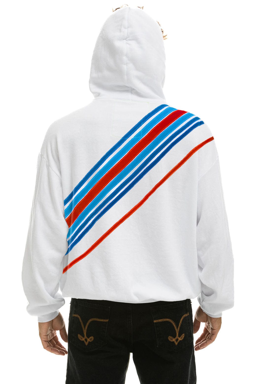 CROSS STRIPE STARS RELAXED PULLOVER HOODIE - WHITE // USA