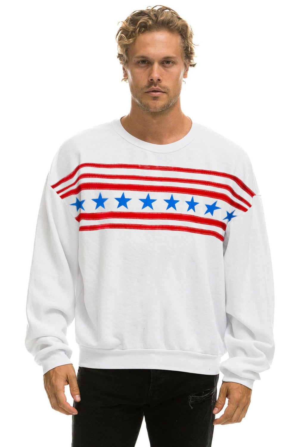STARS RELAXED CREW SWEATSHIRT - WHITE // USA