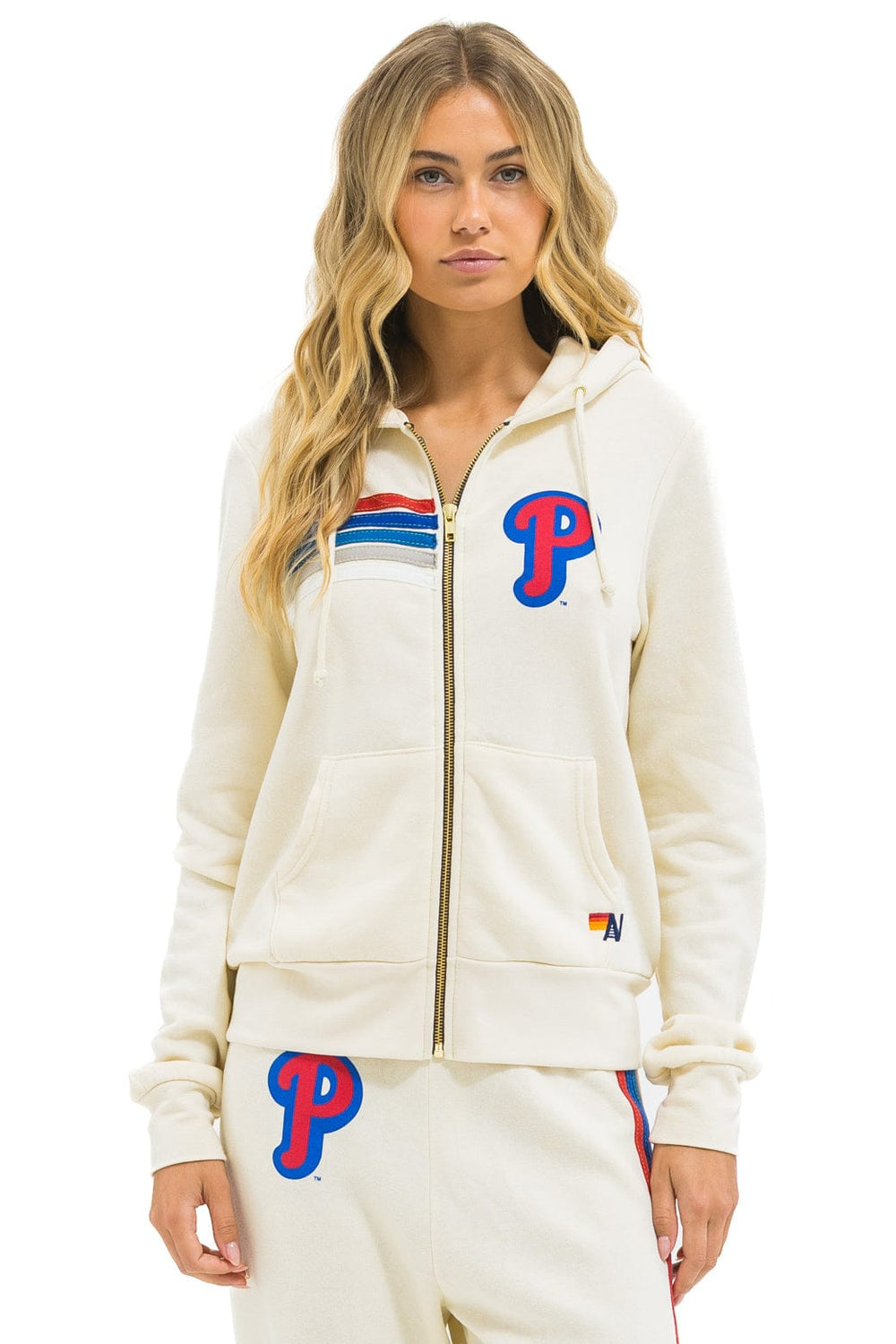 PHILLIES 5 STRIPE ZIP HOODIE - VINTAGE WHITE // USA