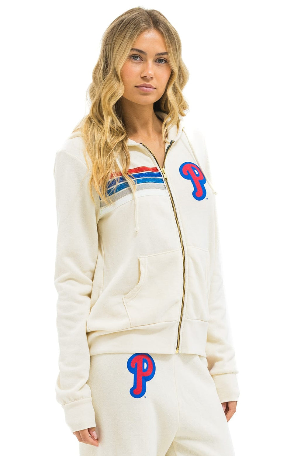 PHILLIES 5 STRIPE ZIP HOODIE - VINTAGE WHITE // USA