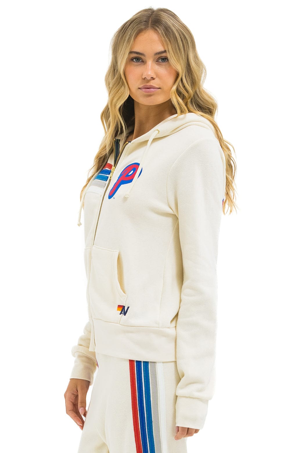 PHILLIES 5 STRIPE ZIP HOODIE - VINTAGE WHITE // USA