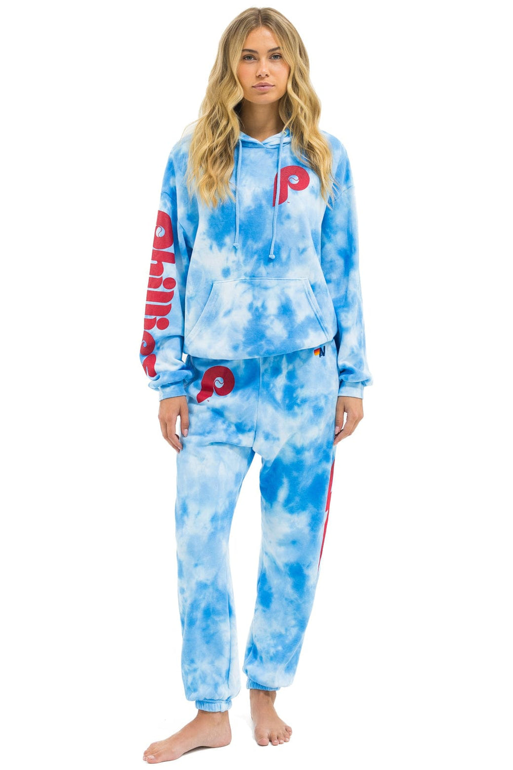 PHILLIES HAND DYED RELAXED PULLOVER HOODIE - TIE DYE BLUE