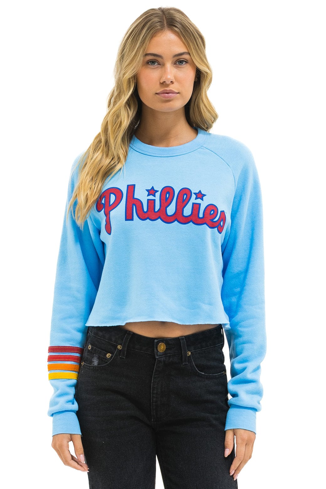 PHILLIES RUGBY STITCH CROPPED CREW SWEATSHIRT - SKY