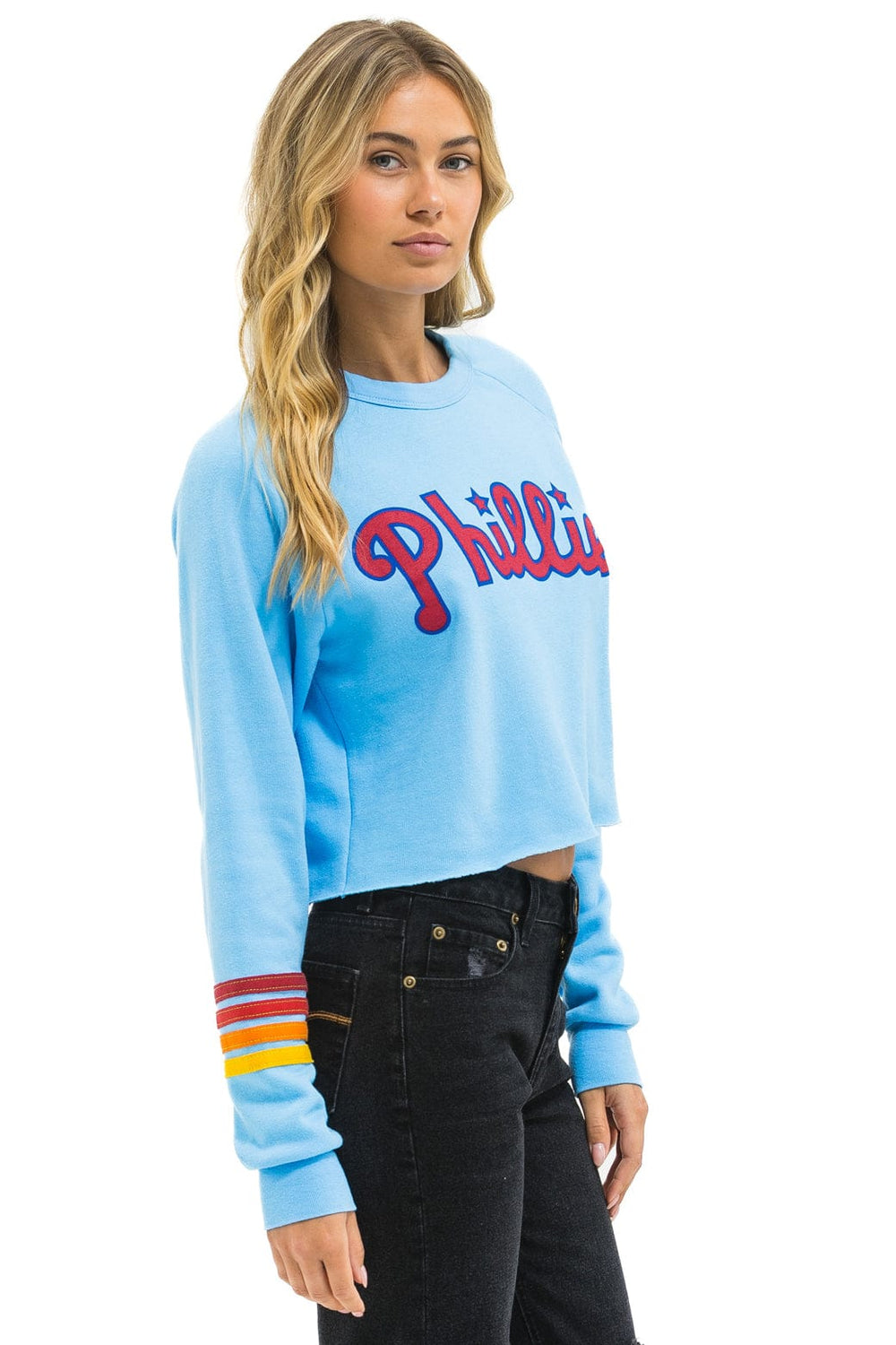 PHILLIES RUGBY STITCH CROPPED CREW SWEATSHIRT - SKY