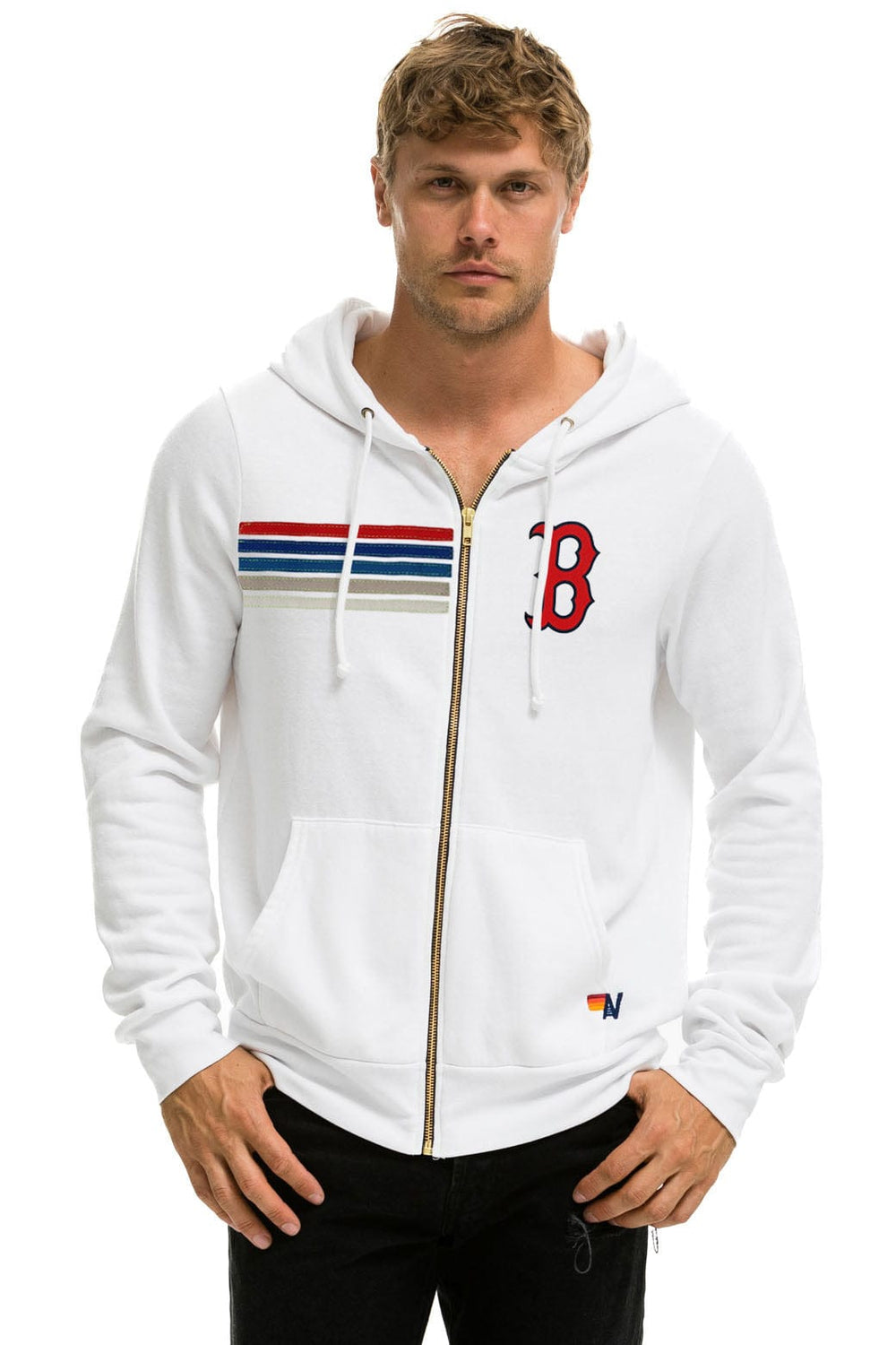 RED SOX 5 STRIPE ZIP HOODIE - WHITE // USA
