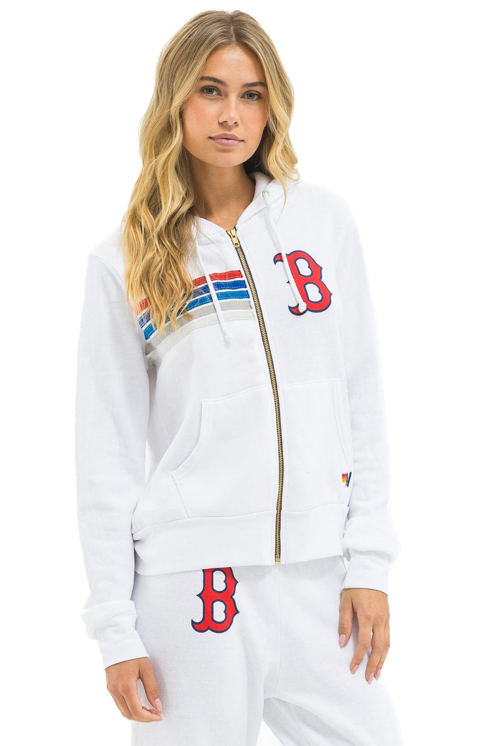 RED SOX 5 STRIPE ZIP HOODIE - WHITE // USA