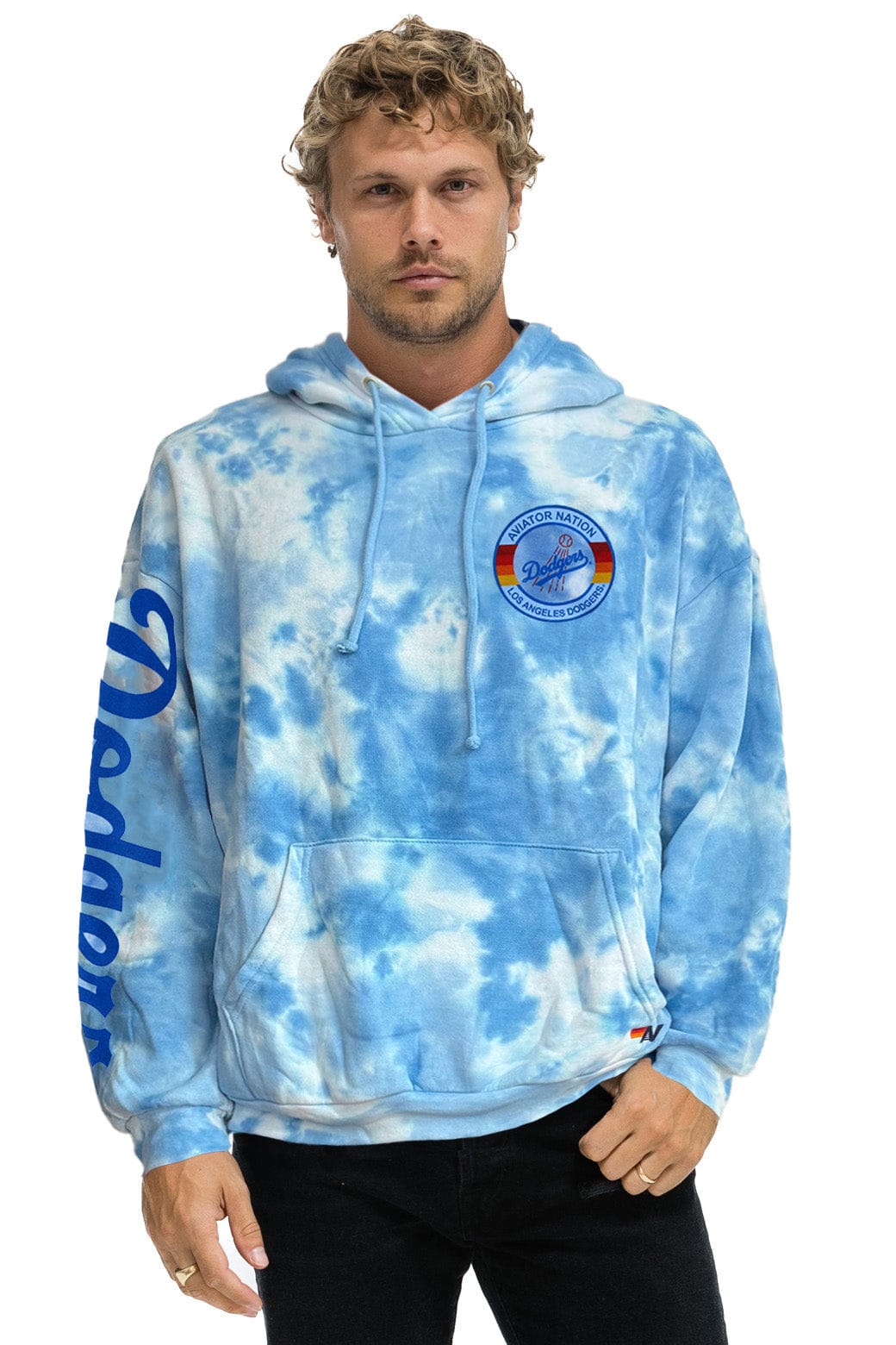 LOS ANGELES DODGERS HAND DYED RELAXED PULLOVER HOODIE - TIE DYE BLUE