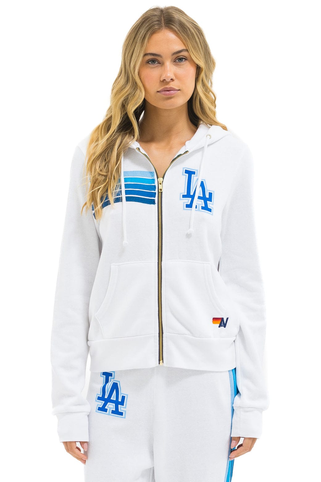 LOS ANGELES DODGERS 5 STRIPE ZIP HOODIE - WHITE // BLUE
