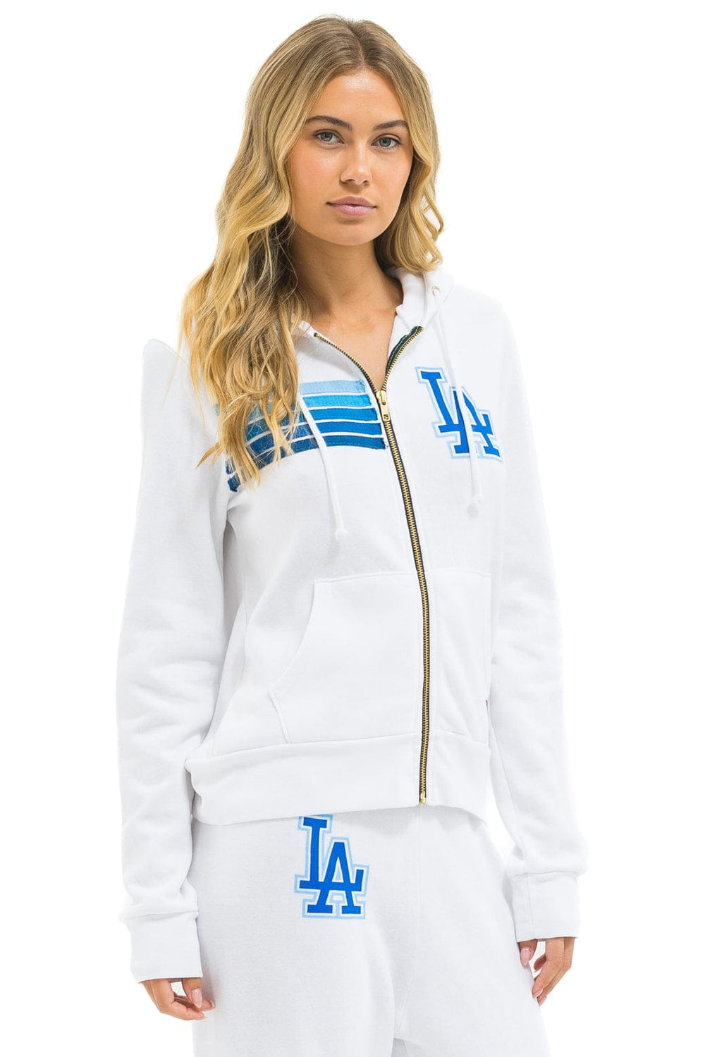LOS ANGELES DODGERS 5 STRIPE ZIP HOODIE - WHITE // BLUE