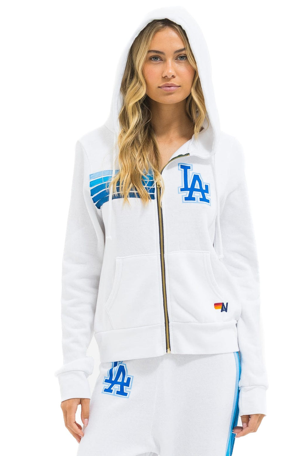 LOS ANGELES DODGERS 5 STRIPE ZIP HOODIE - WHITE // BLUE