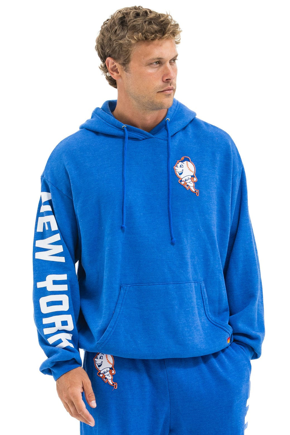 NY METS RELAXED PULLOVER HOODIE - BLUE