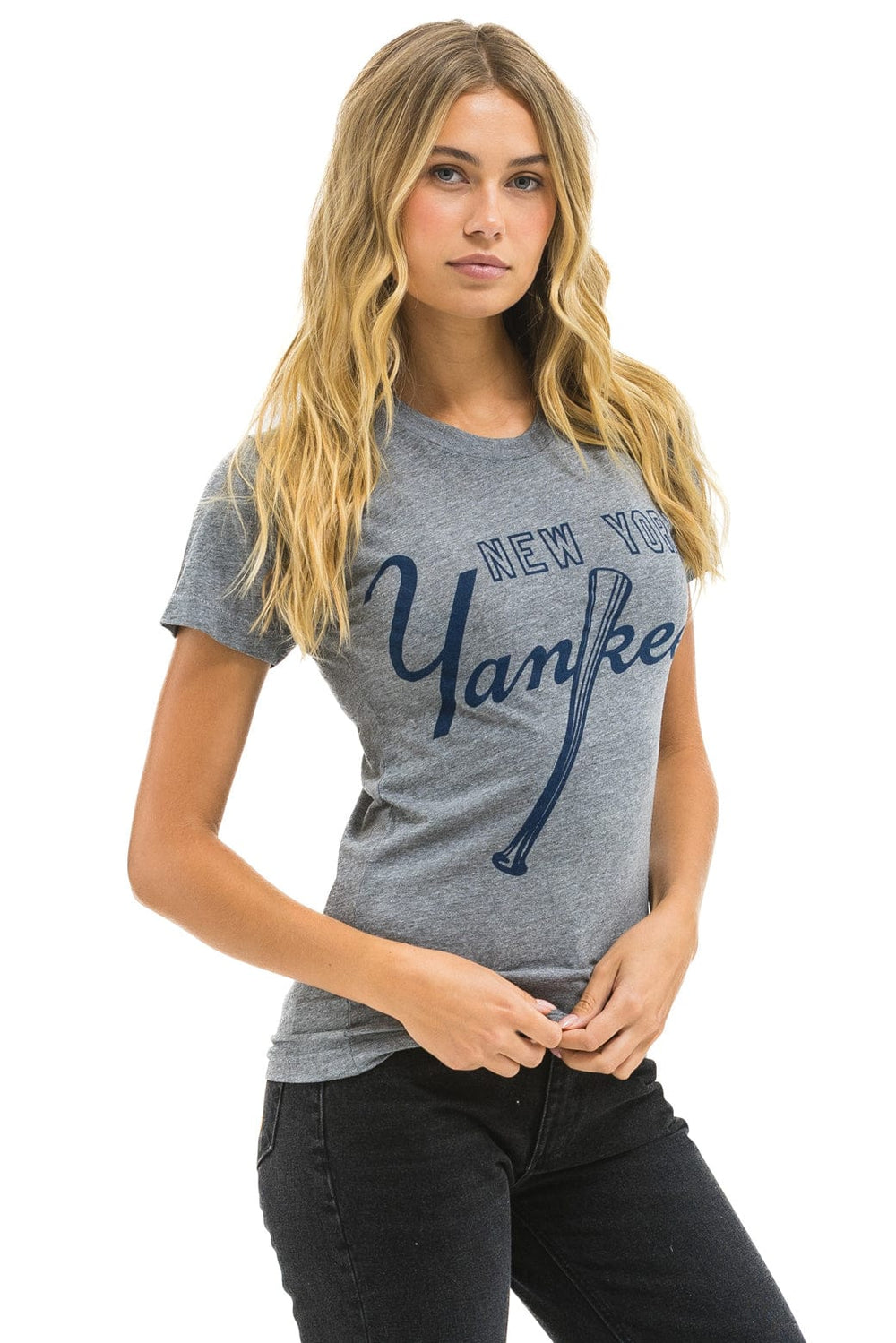 NY YANKEES BOLT CREW TEE - HEATHER