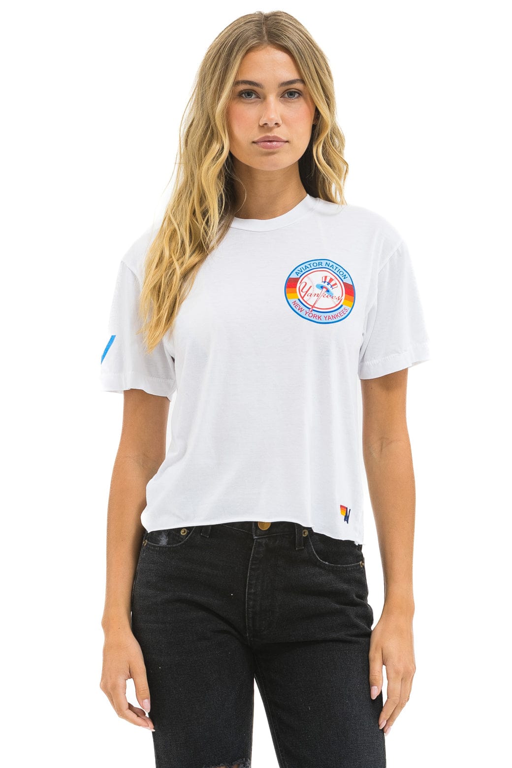 NY YANKEES AVIATOR NATION BOYFRIEND TEE - WHITE