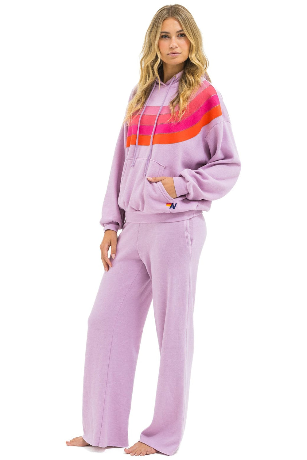WAVE STRIPE 4 PULLOVER HOODIE RELAXED - MAUVE // MAGENTA ORANGE