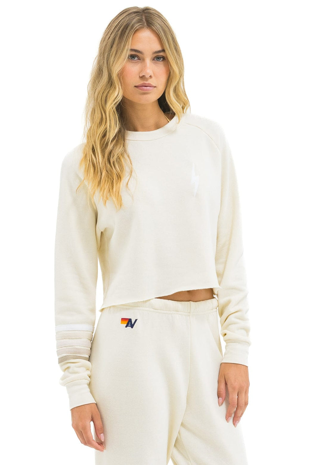 BOLT RUGBY STITCH CROPPED CREW SWEATSHIRT - VINTAGE WHITE // WHITE GREY