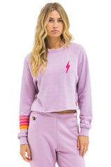BOLT RUGBY STITCH CROPPED CREW SWEATSHIRT - MAUVE // MAGENTA ORANGE