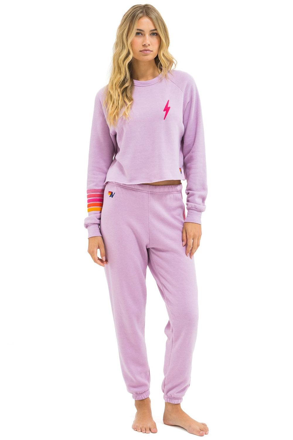 BOLT RUGBY STITCH CROPPED CREW SWEATSHIRT - MAUVE // MAGENTA ORANGE