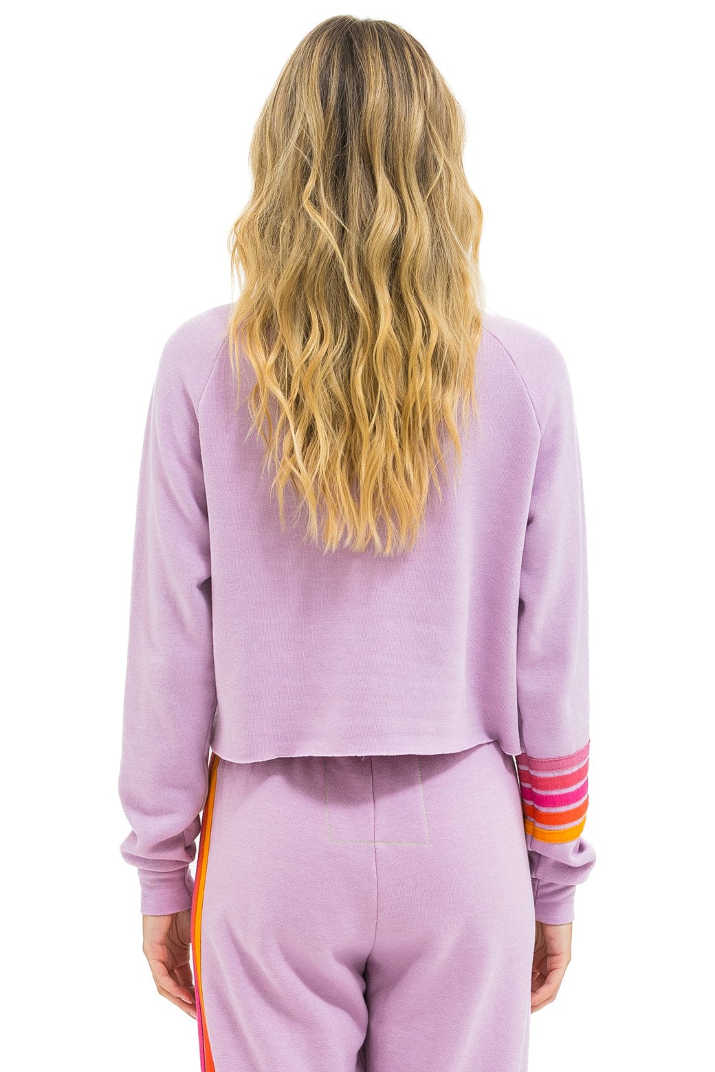 BOLT RUGBY STITCH CROPPED CREW SWEATSHIRT - MAUVE // MAGENTA ORANGE