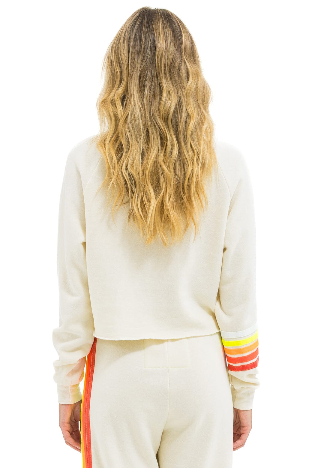 BOLT RUGBY STITCH CROPPED CREW SWEATSHIRT - VINTAGE WHITE // WHITE NEON