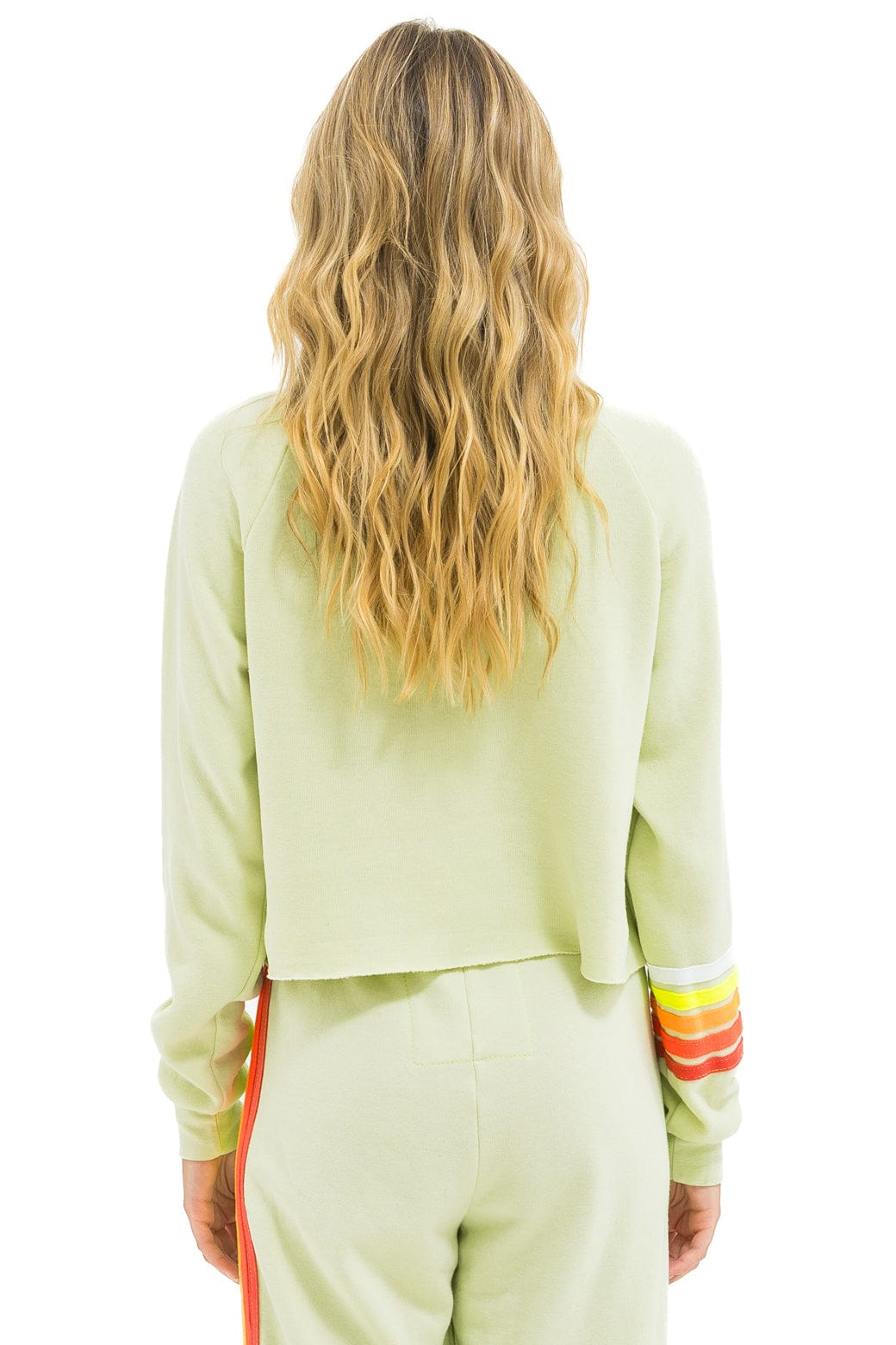 BOLT RUGBY STITCH CROPPED CREW SWEATSHIRT - LIME CREAM // WHITE NEON