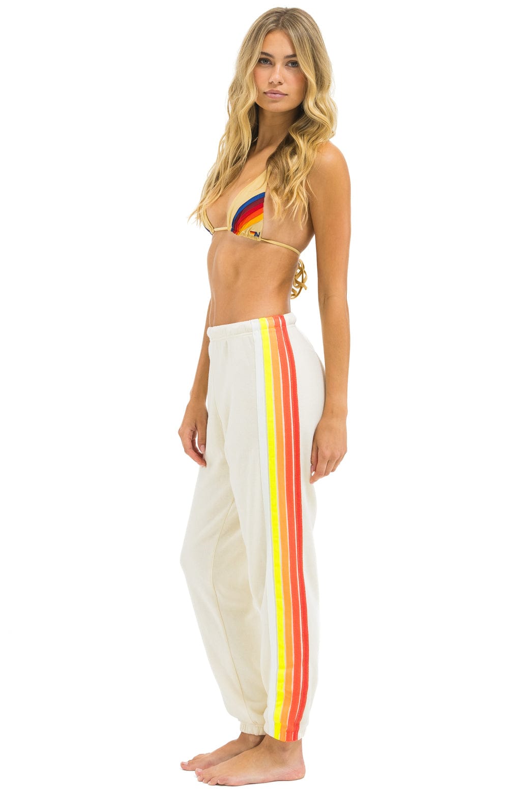 5 STRIPE SWEATPANTS - VINTAGE WHITE // WHITE NEON