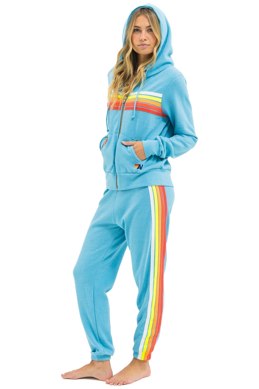 5 STRIPE HOODIE - AQUA // WHITE NEON