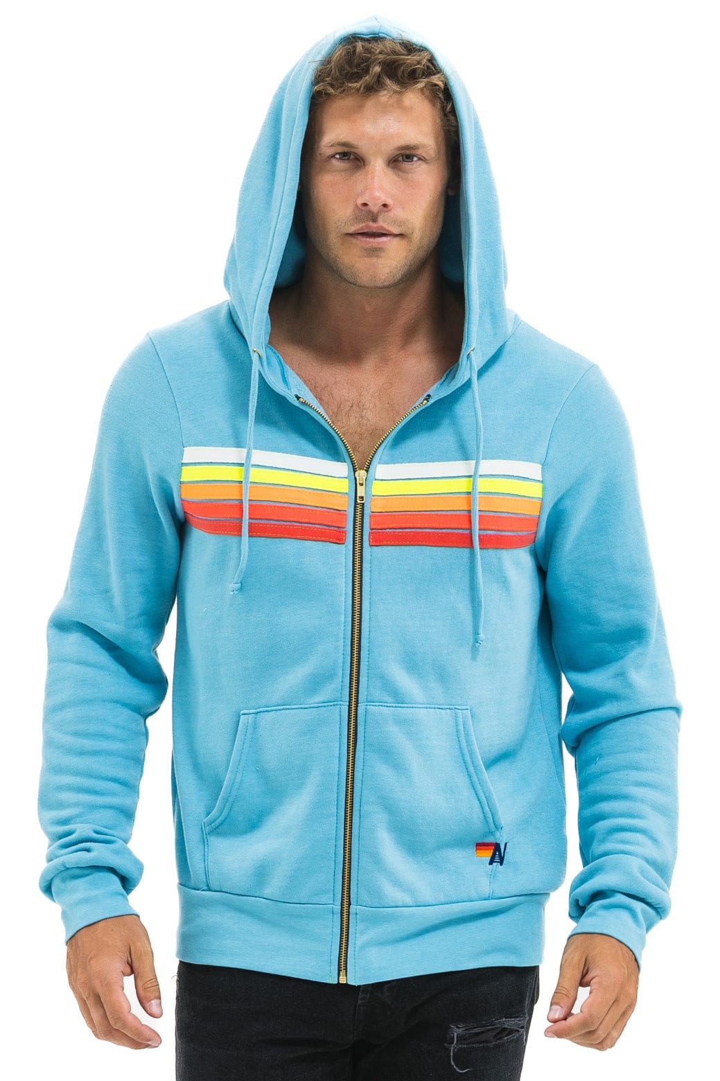 5 STRIPE HOODIE - AQUA // WHITE NEON