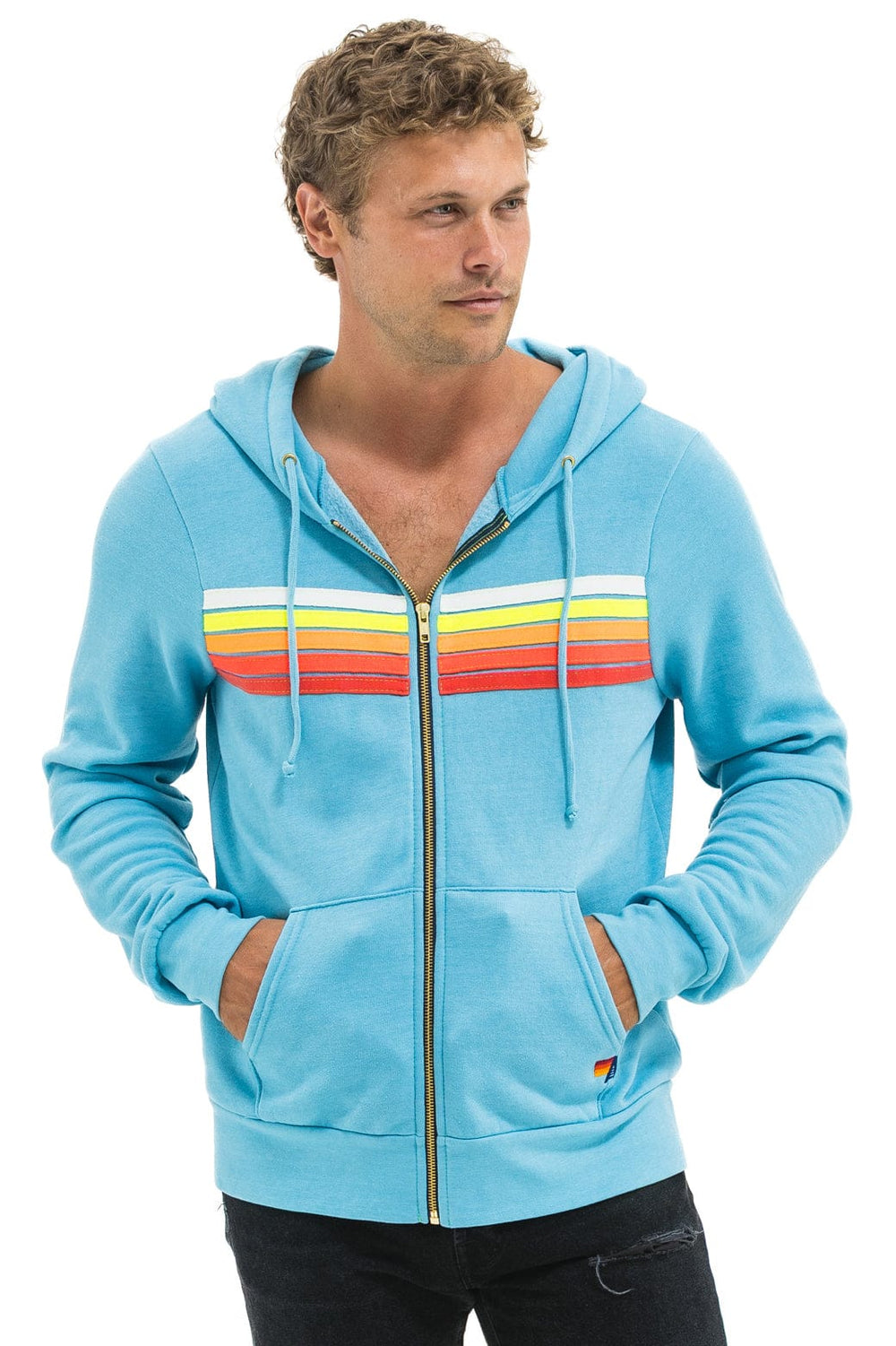 5 STRIPE HOODIE - AQUA // WHITE NEON