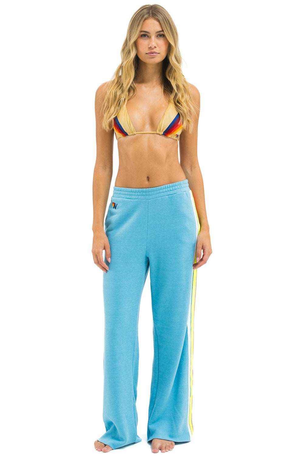 5 STRIPE WIDE LEG POCKET SWEATPANTS - AQUA // WHITE NEON