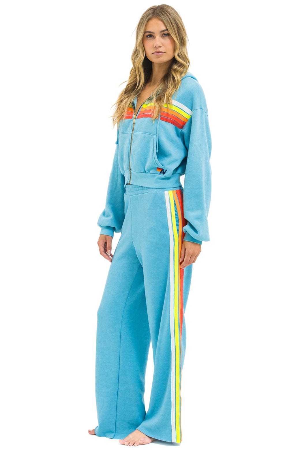 5 STRIPE WIDE LEG POCKET SWEATPANTS - AQUA // WHITE NEON