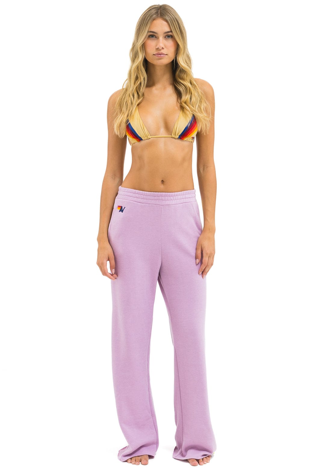 5 STRIPE WIDE LEG POCKET SWEATPANTS - MAUVE // WHITE NEON
