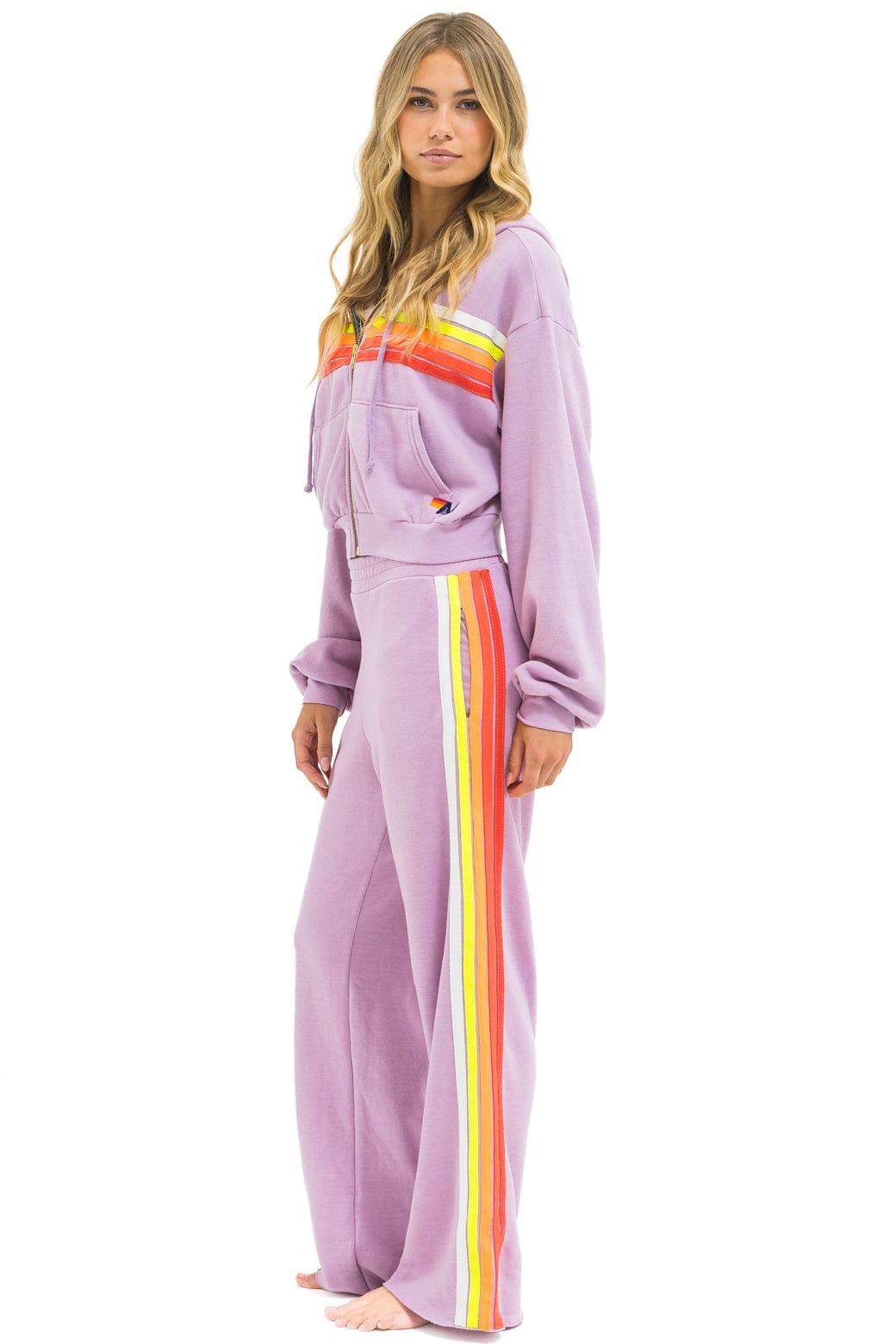 5 STRIPE WIDE LEG POCKET SWEATPANTS - MAUVE // WHITE NEON