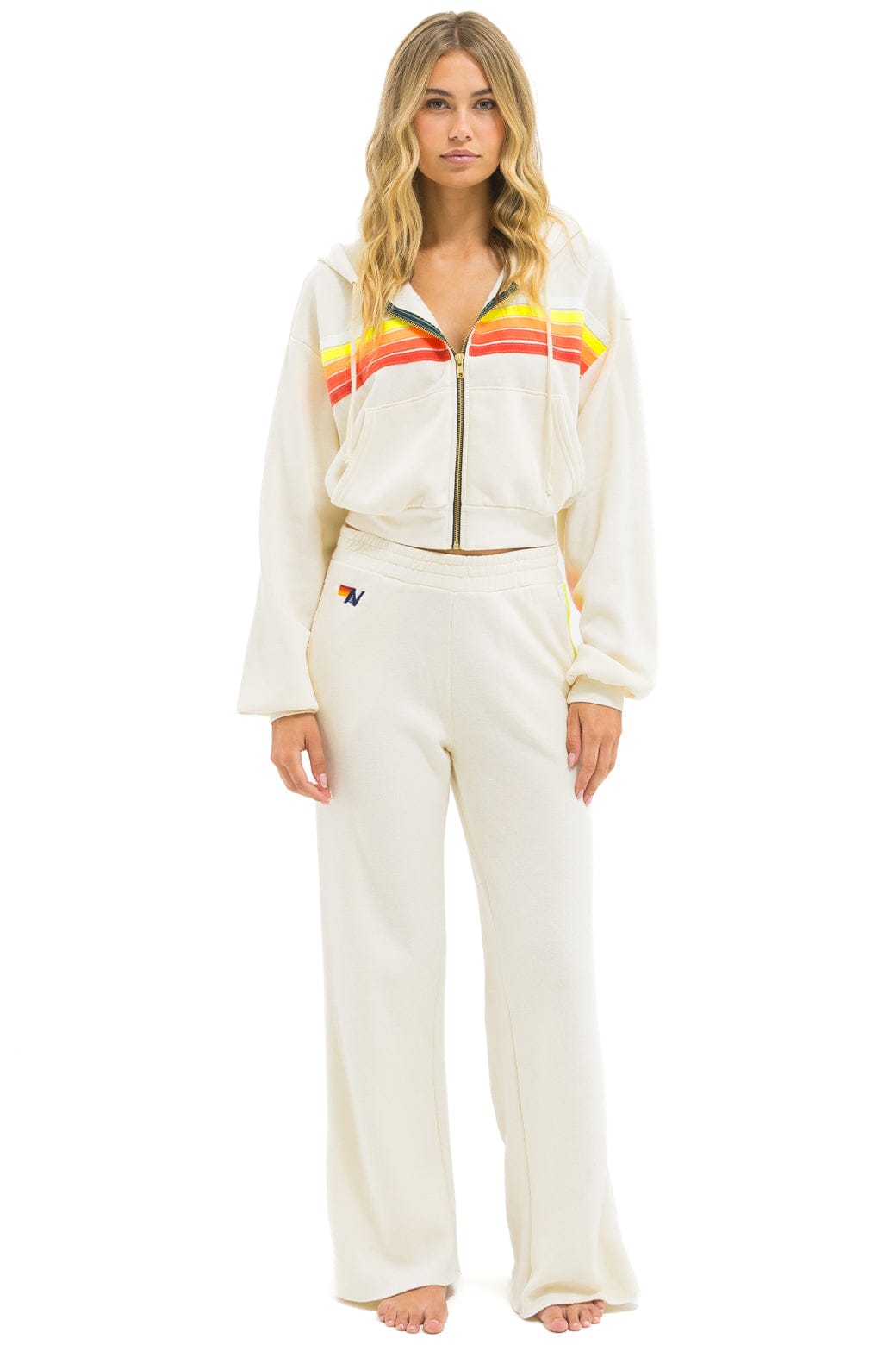 5 STRIPE WIDE LEG POCKET SWEATPANTS - VINTAGE WHITE // WHITE NEON