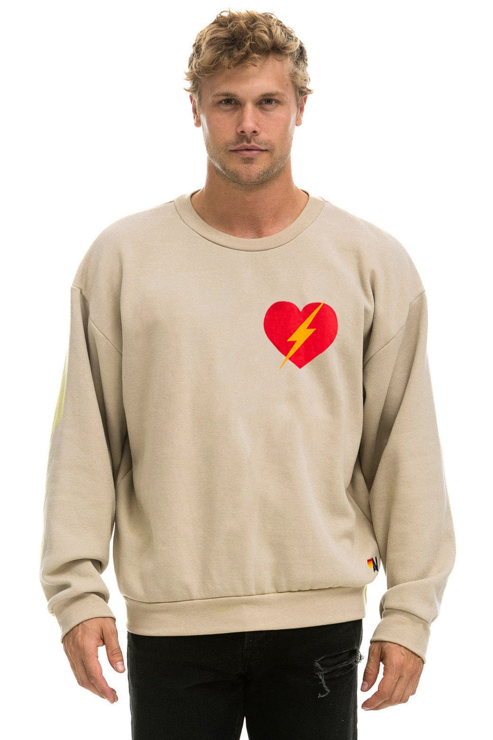 BOLT HEART RELAXED CREW SWEATSHIRT - SAND