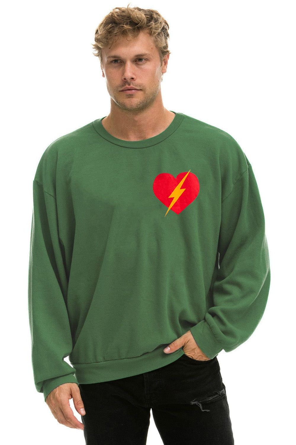 BOLT HEART RELAXED CREW SWEATSHIRT - PALM