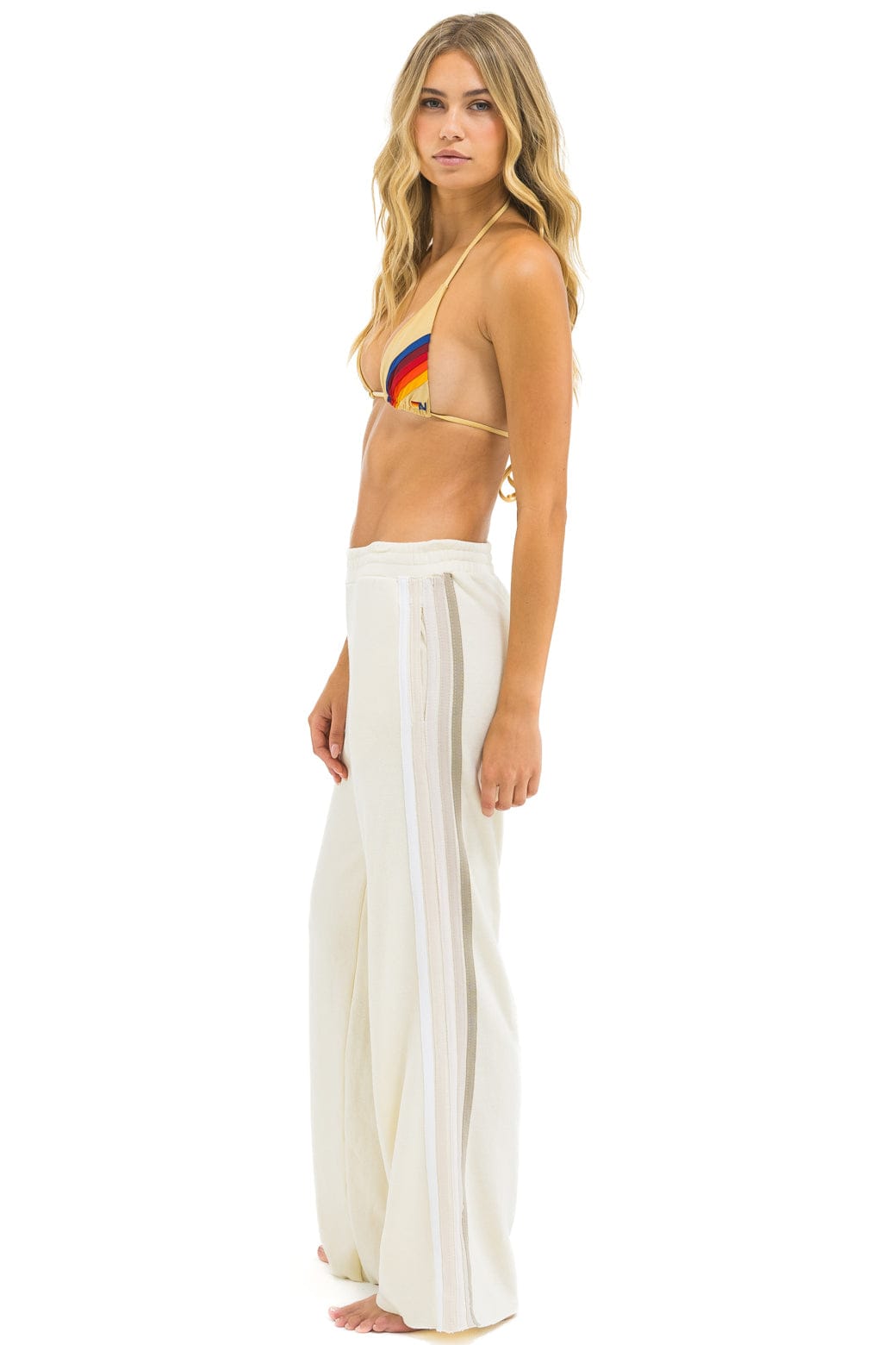 5 STRIPE WIDE LEG POCKET SWEATPANTS - VINTAGE WHITE // WHITE GREY